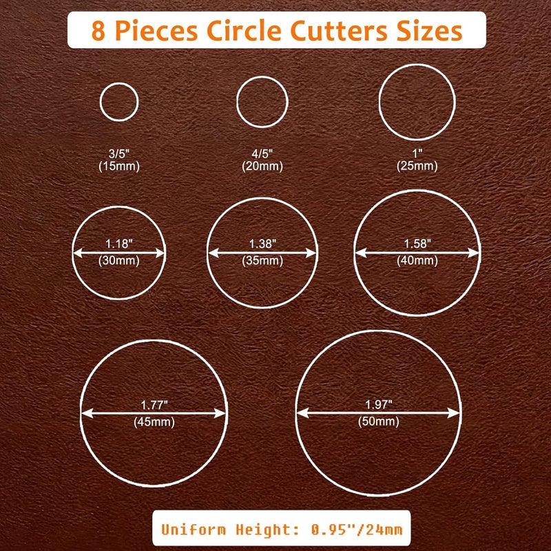 JIDOLAR Leather Circle Cutter Tool Set, 8 Pieces Circle Punch Tools 15 20 25 30 35 40 45 50mm, High Carbon Steel Round Cutting Dies - Leather Hole Punch Tool Kit for DIY Leathercrafts - Image 2